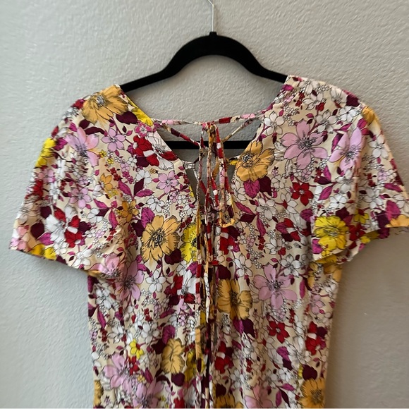 Sacred Hawk ASOS lace up back in floral midi tea dress womens M - Picture 5 of 9